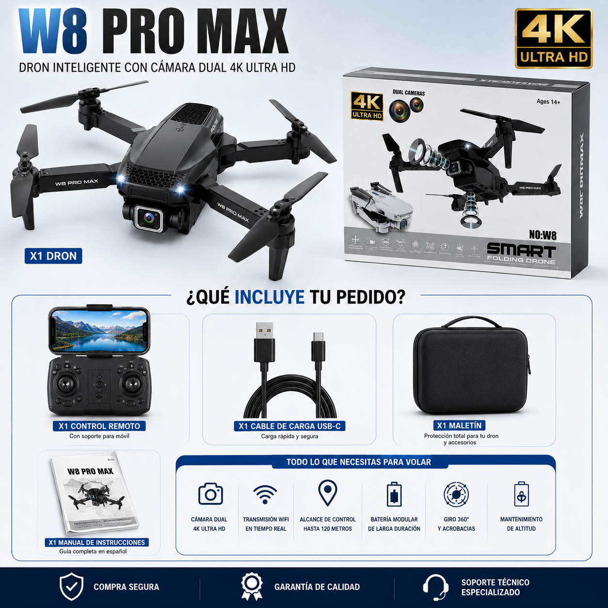 SkyVision™️ PRO - Dron con doble cámara 4K + Maletín Gratis